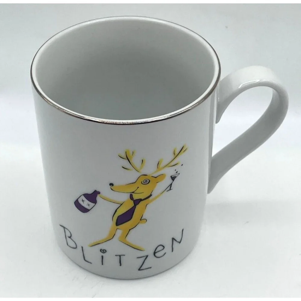 NEW Pottery Barn Reindeer Mug BLITZEN Platinum Trim